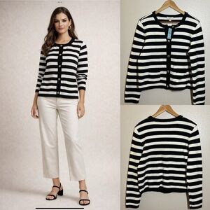 LOFT‎ OUTLET NWT BLACK AND WHITE STRIPED CARDIGAN SWEATER. SIZE LP
PREPPY
